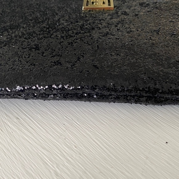 Black Glitter Sparkly Shimmer Large Wristlet Clutch Like New w Charger - Picture 10 of 17